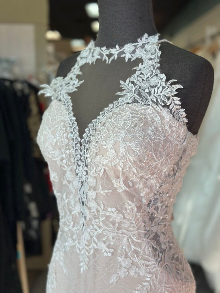 Adrianna Papell High Neck Sequin Lace Fitted Wedding Dress 12