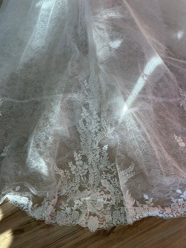 Adrianna Papell High Neck Sequin Lace Fitted Wedding Dress 12