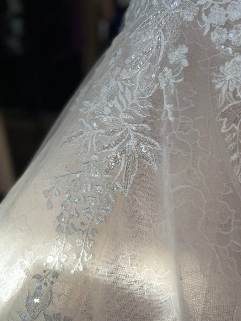 Adrianna Papell High Neck Sequin Lace Fitted Wedding Dress 12