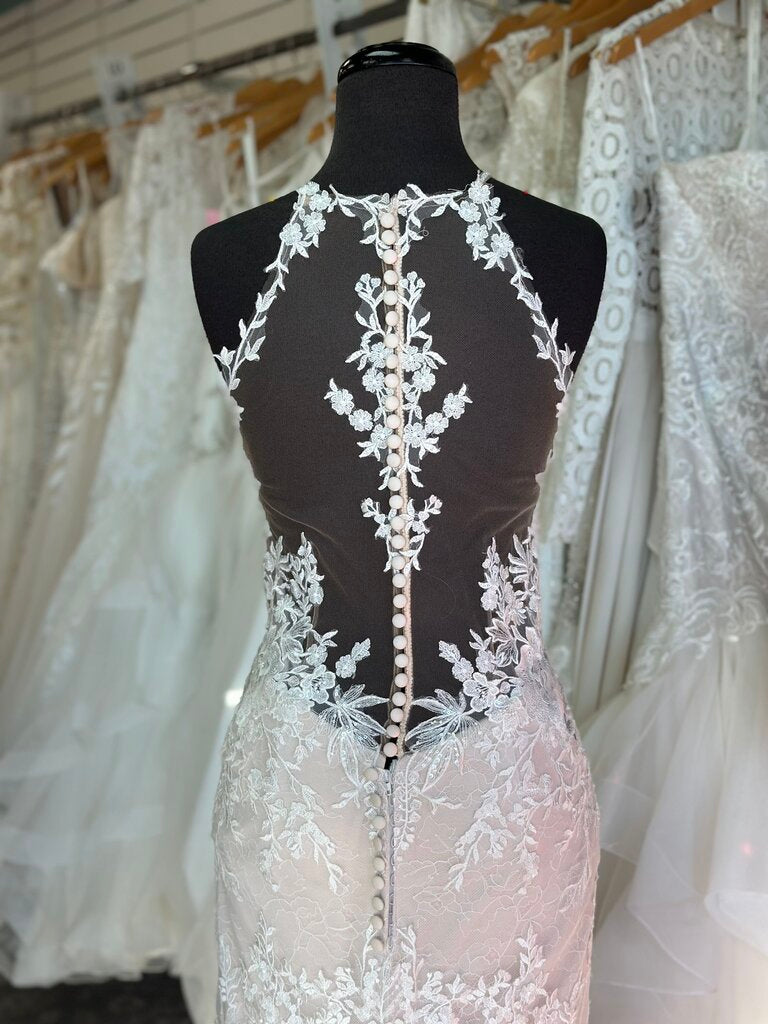 Adrianna Papell High Neck Sequin Lace Fitted Wedding Dress 12