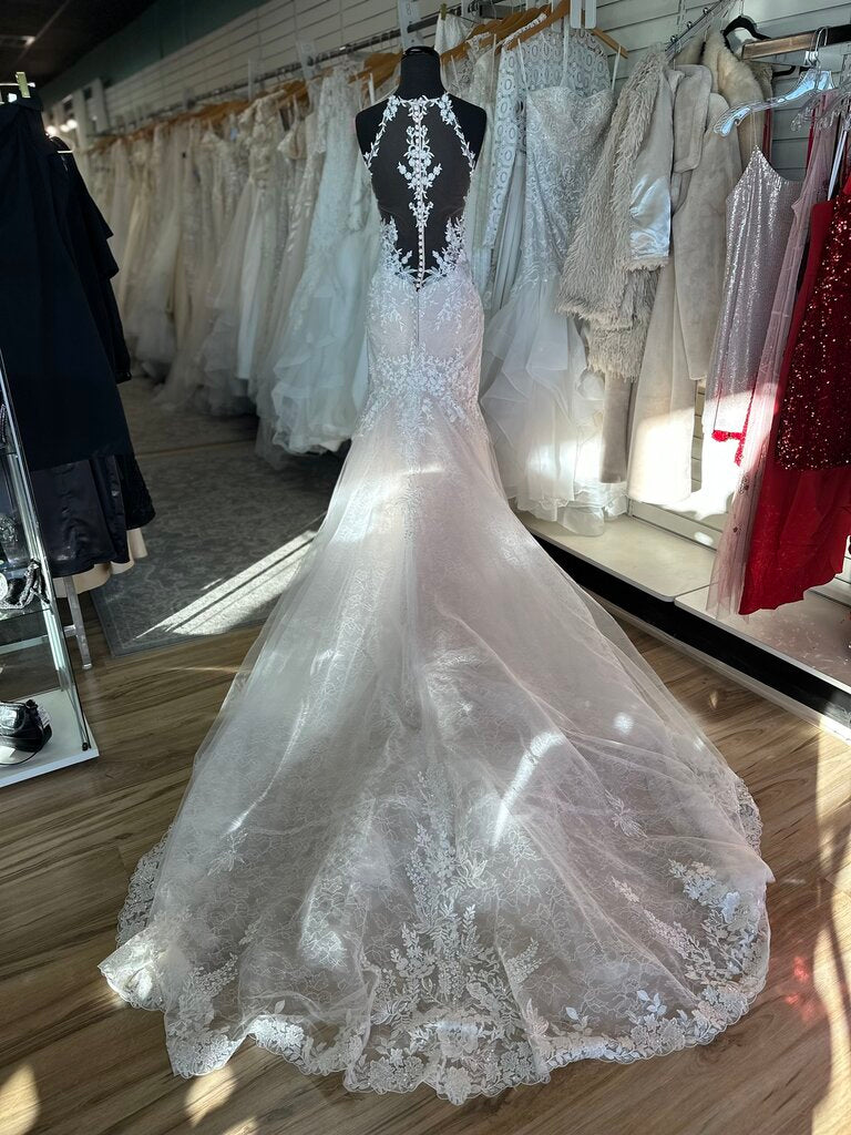 Adrianna Papell High Neck Sequin Lace Fitted Wedding Dress 12