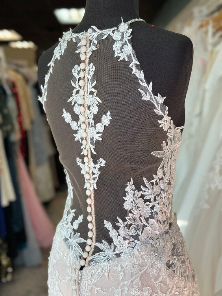 Adrianna Papell High Neck Sequin Lace Fitted Wedding Dress 12