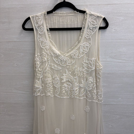 Vintage April Cornell White Embroidered Tulle Maxi Dress Medium