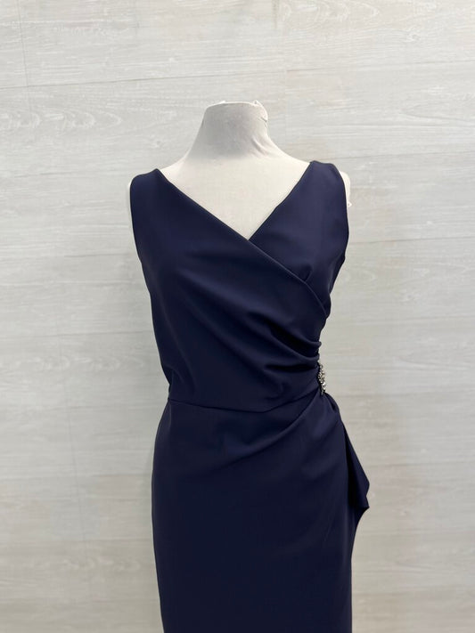 Alex Evenings Navy Satin V Neck Side Embellished Short Formal Dress 12