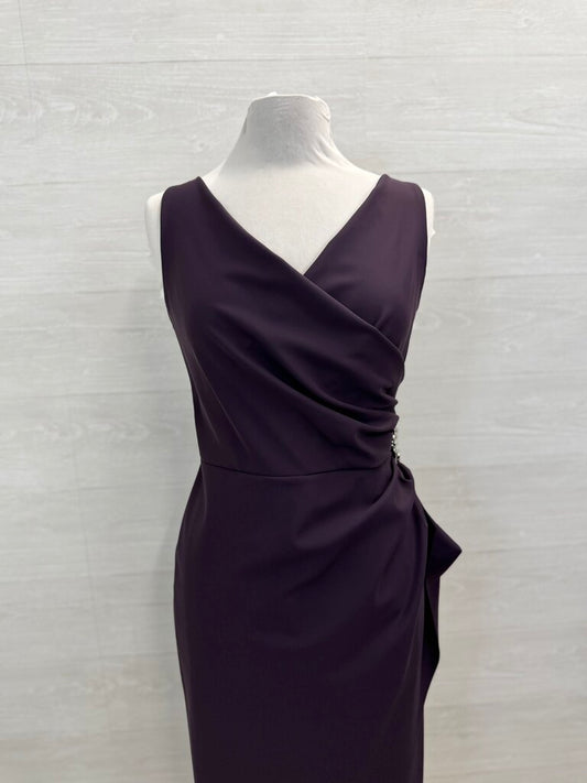 Alex Evenings Purple V Neck Side Embellished Long Formal Dress 12