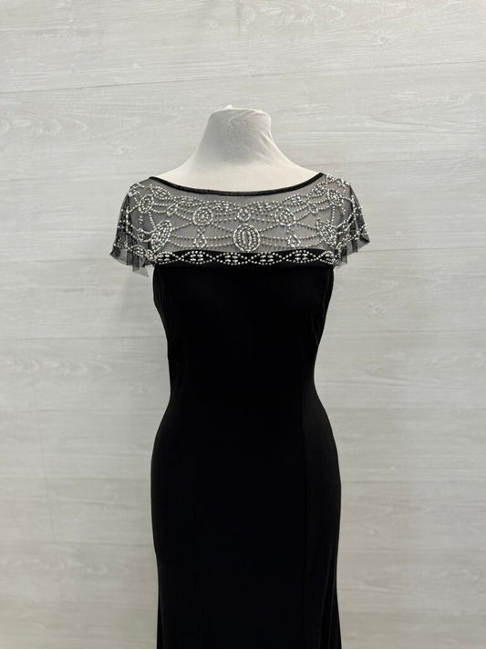 R&M Richards Black/ Silver Beaded Top Long Formal Dress 4
