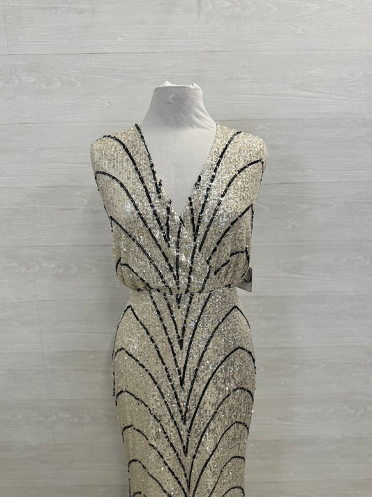 Laundry Silver/ Gold/ Black Sequin Print Long Formal Dress 12