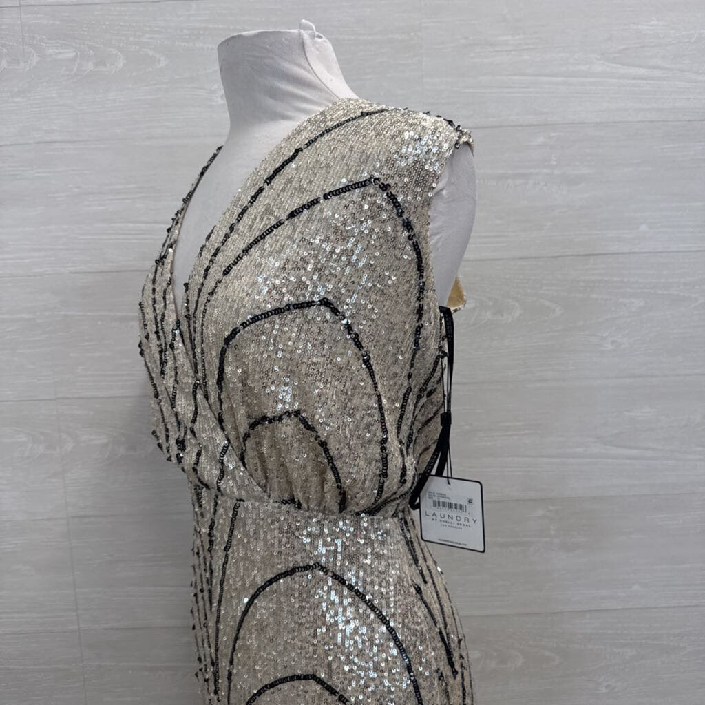 Laundry Silver/ Gold/ Black Sequin Print Long Formal Dress 12