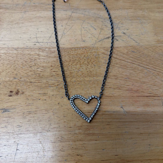 Sabika Black/ Silver Rhinestone Heart Necklace