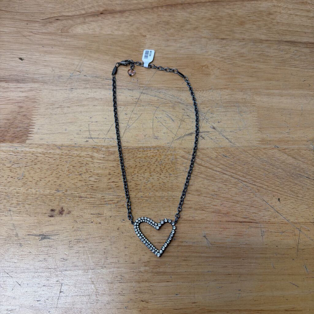 Sabika Black/ Silver Rhinestone Heart Necklace
