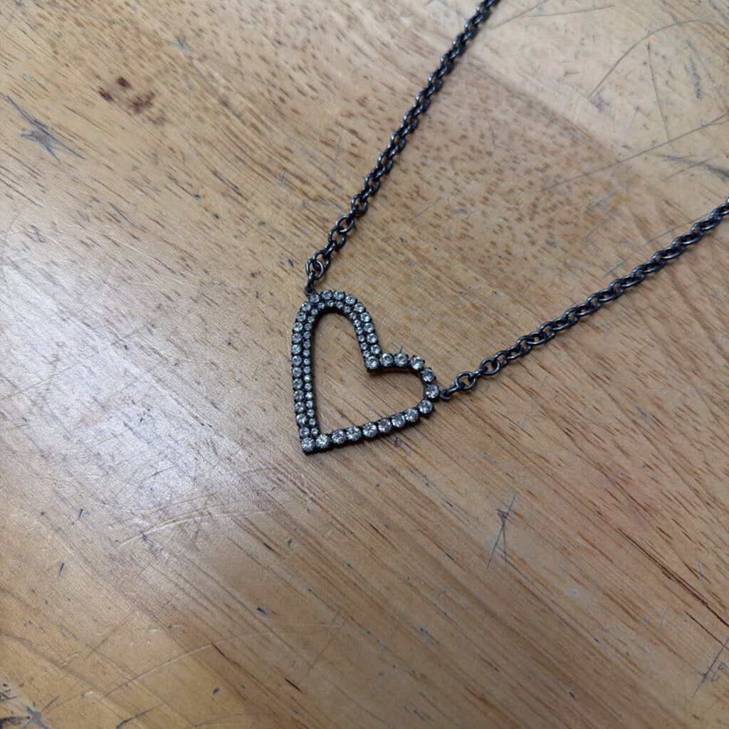Sabika Black/ Silver Rhinestone Heart Necklace