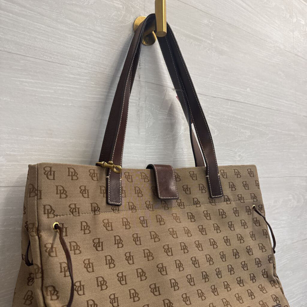 Vintage Dooney and Bourke Brown Canvas Anniversary Signature Tote Purse