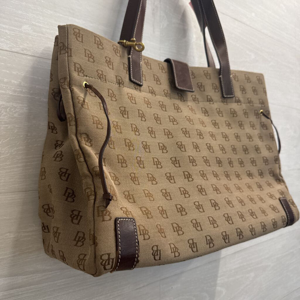 Vintage Dooney and Bourke Brown Canvas Anniversary Signature Tote Purse