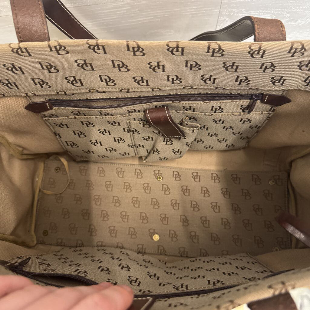 Vintage Dooney and Bourke Brown Canvas Anniversary Signature Tote Purse