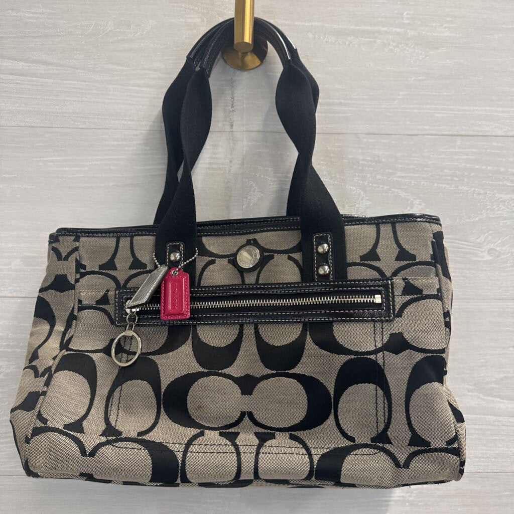 Coach Black/ Grey Daisy Signature Canvas Shoulder Purse