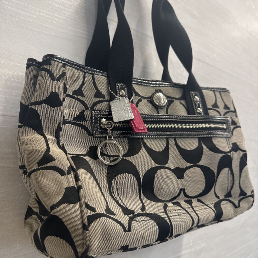 Coach Black/ Grey Daisy Signature Canvas Shoulder Purse