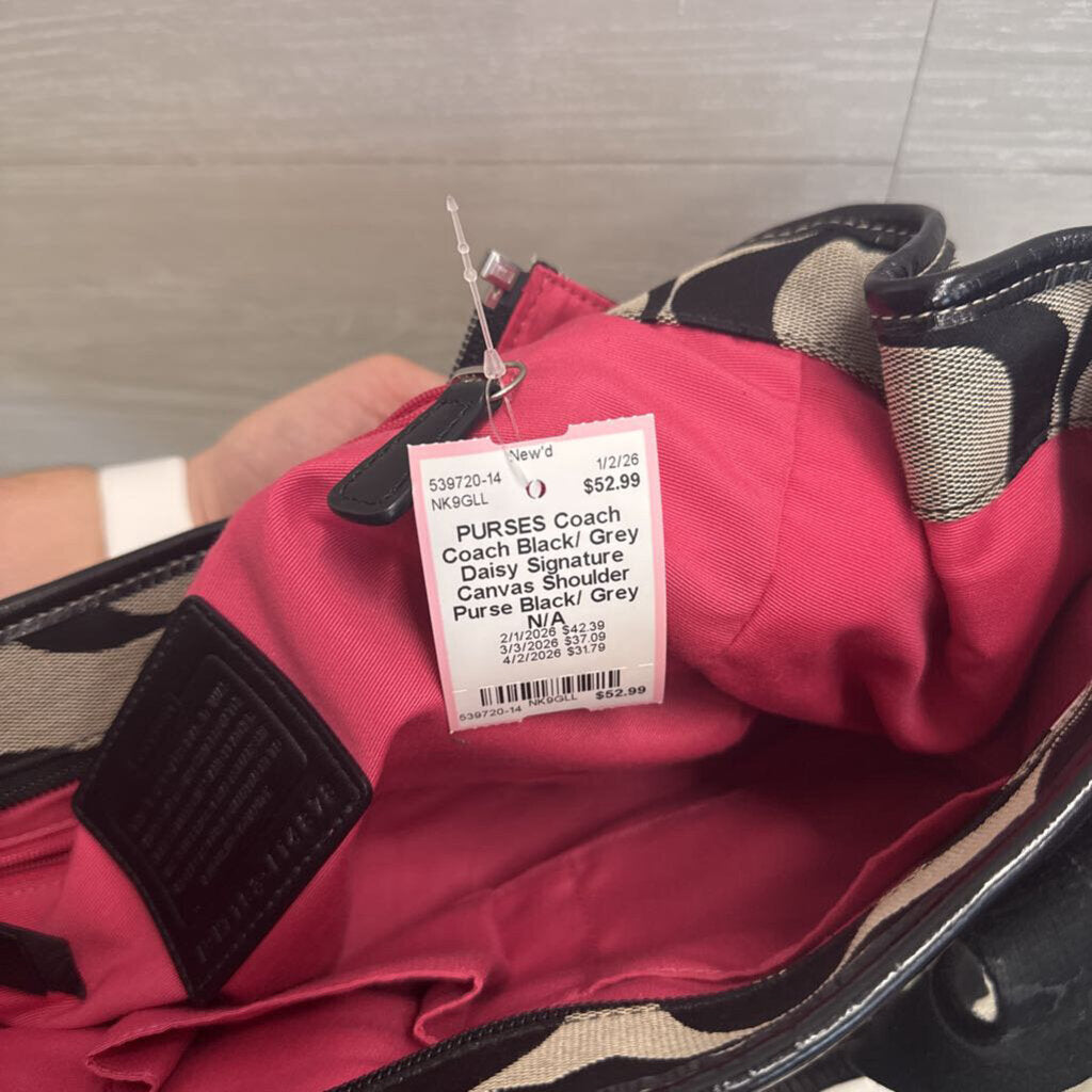 Coach Black/ Grey Daisy Signature Canvas Shoulder Purse