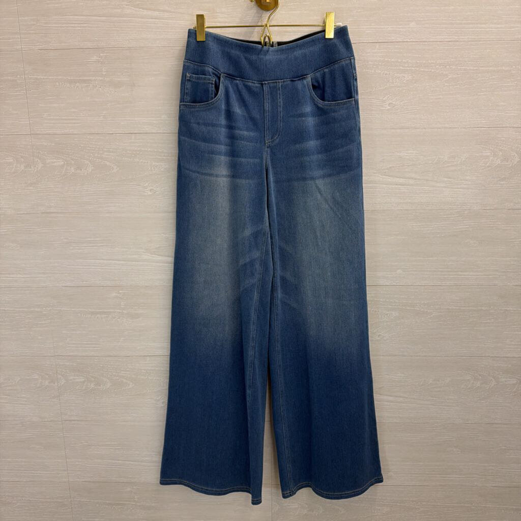Halara Medium Wash Stretchy Wide Leg Denim Pull On Pants Small