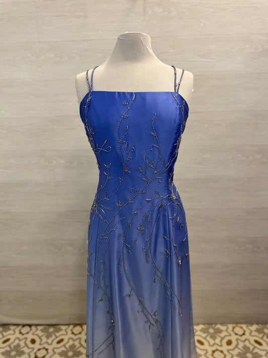 Vintage Dave and Johnny Blue Ombre Silver Beaded Detail Long Formal Dress 13/14