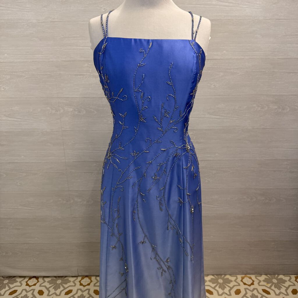 Vintage Dave and Johnny Blue Ombre Silver Beaded Detail Long Formal Dress 13/14