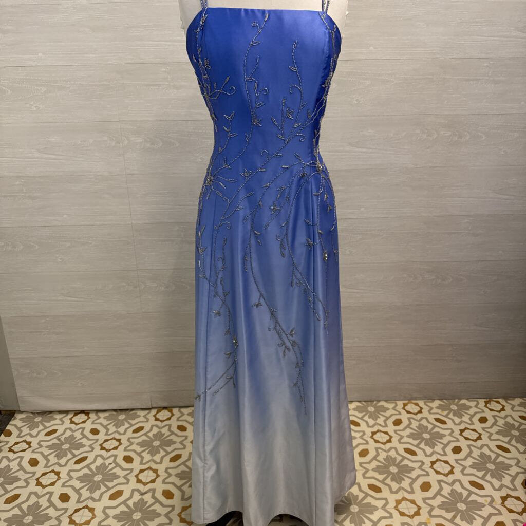 Vintage Dave and Johnny Blue Ombre Silver Beaded Detail Long Formal Dress 13/14