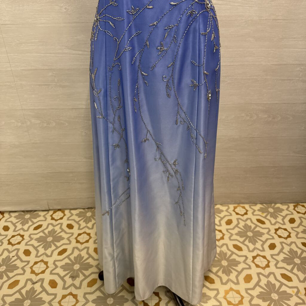 Vintage Dave and Johnny Blue Ombre Silver Beaded Detail Long Formal Dress 13/14