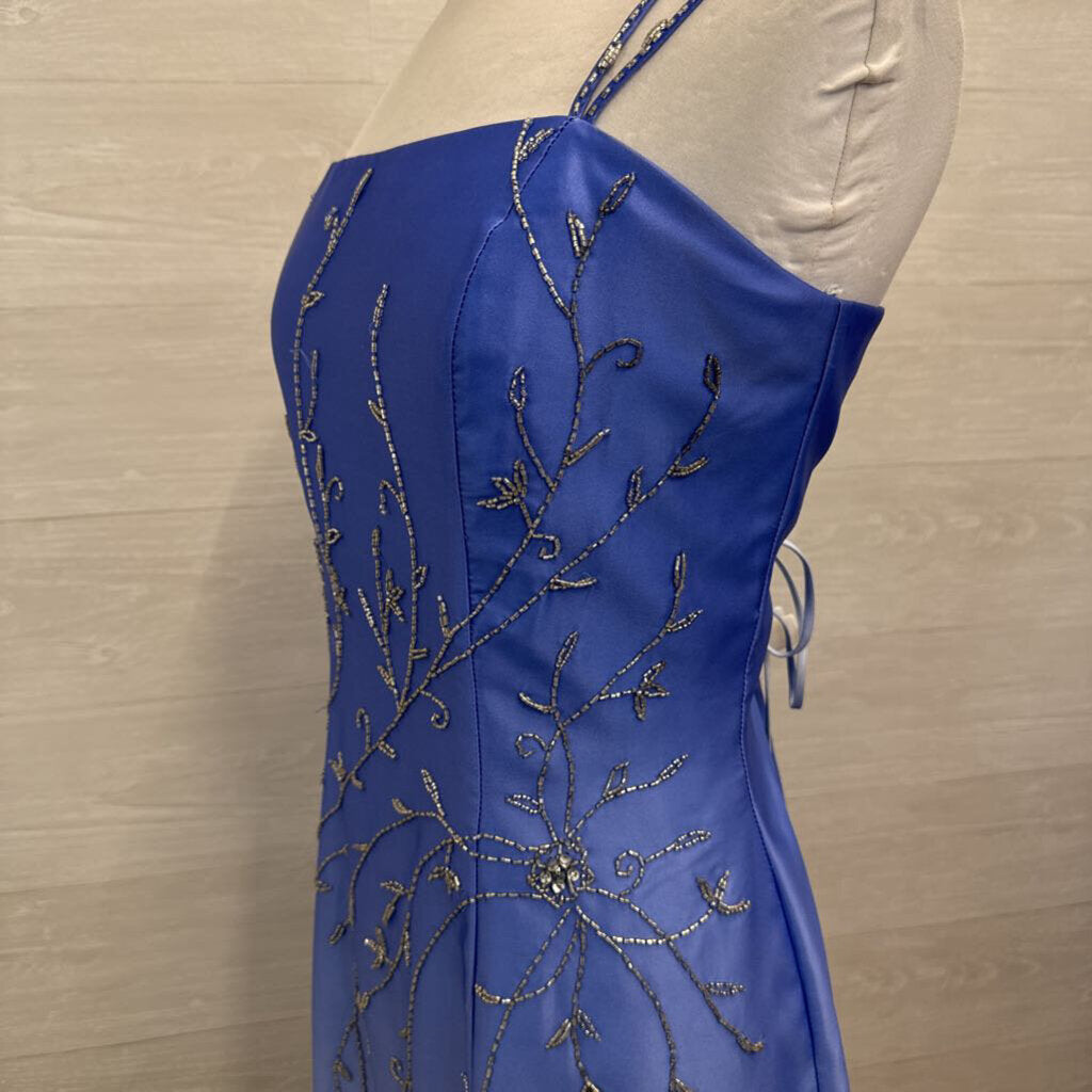 Vintage Dave and Johnny Blue Ombre Silver Beaded Detail Long Formal Dress 13/14