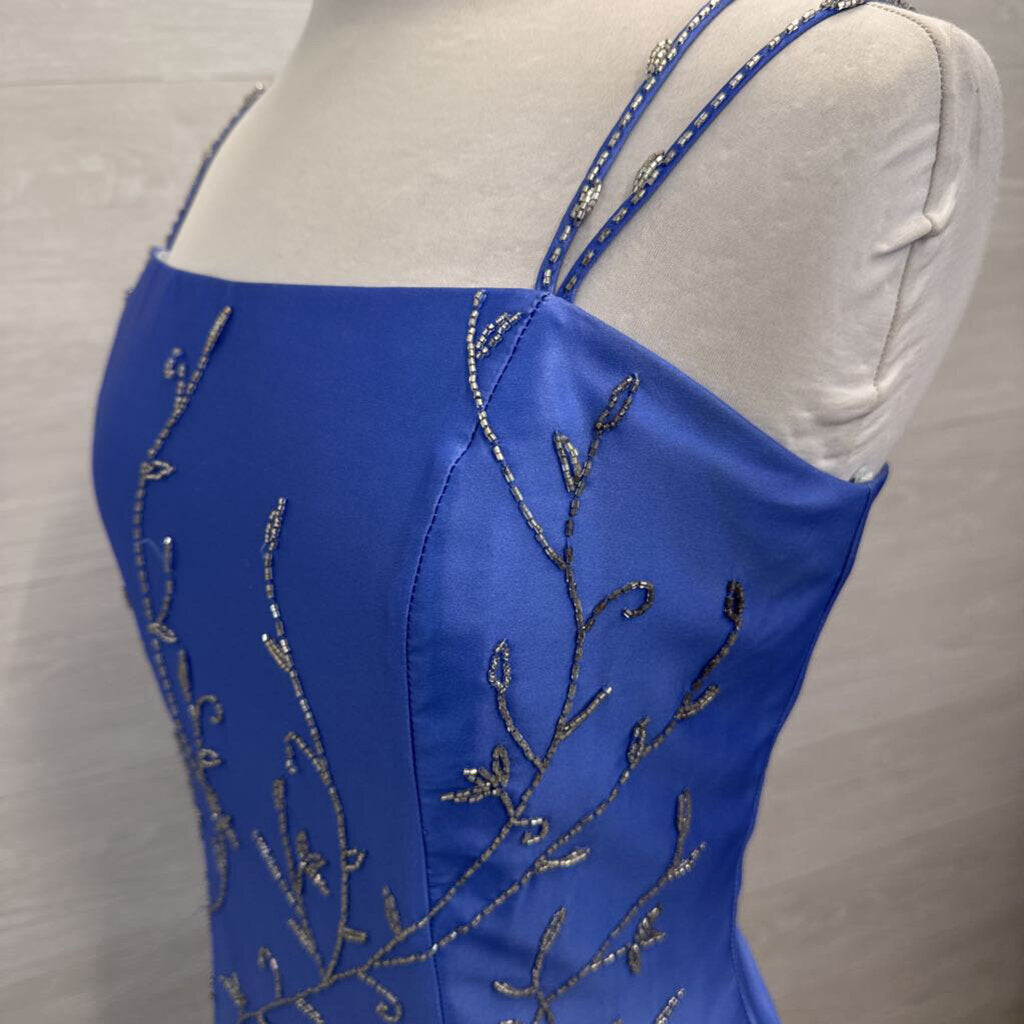 Vintage Dave and Johnny Blue Ombre Silver Beaded Detail Long Formal Dress 13/14