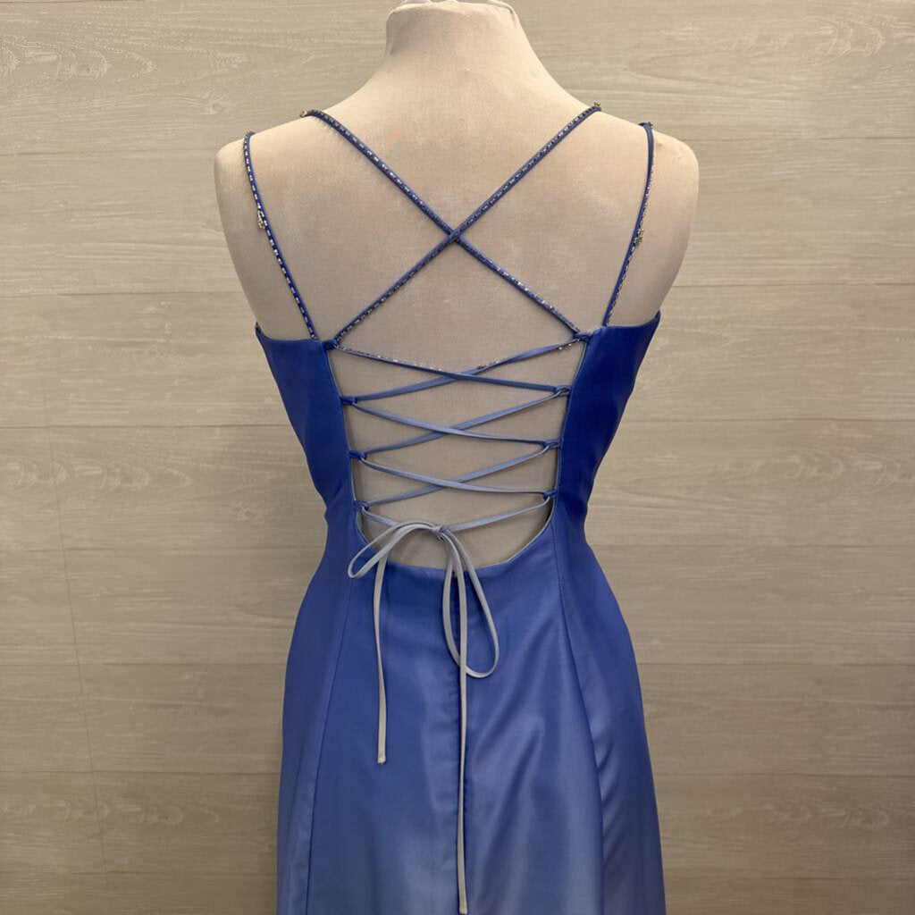 Vintage Dave and Johnny Blue Ombre Silver Beaded Detail Long Formal Dress 13/14