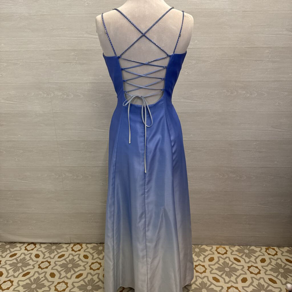 Vintage Dave and Johnny Blue Ombre Silver Beaded Detail Long Formal Dress 13/14