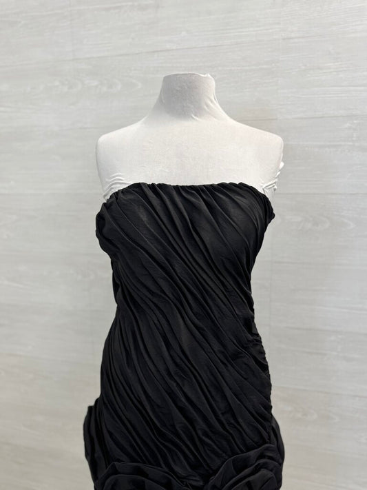 Vintage Wow! Black Ruched 3D Flower Hem Strapless Short Formal Dress 10