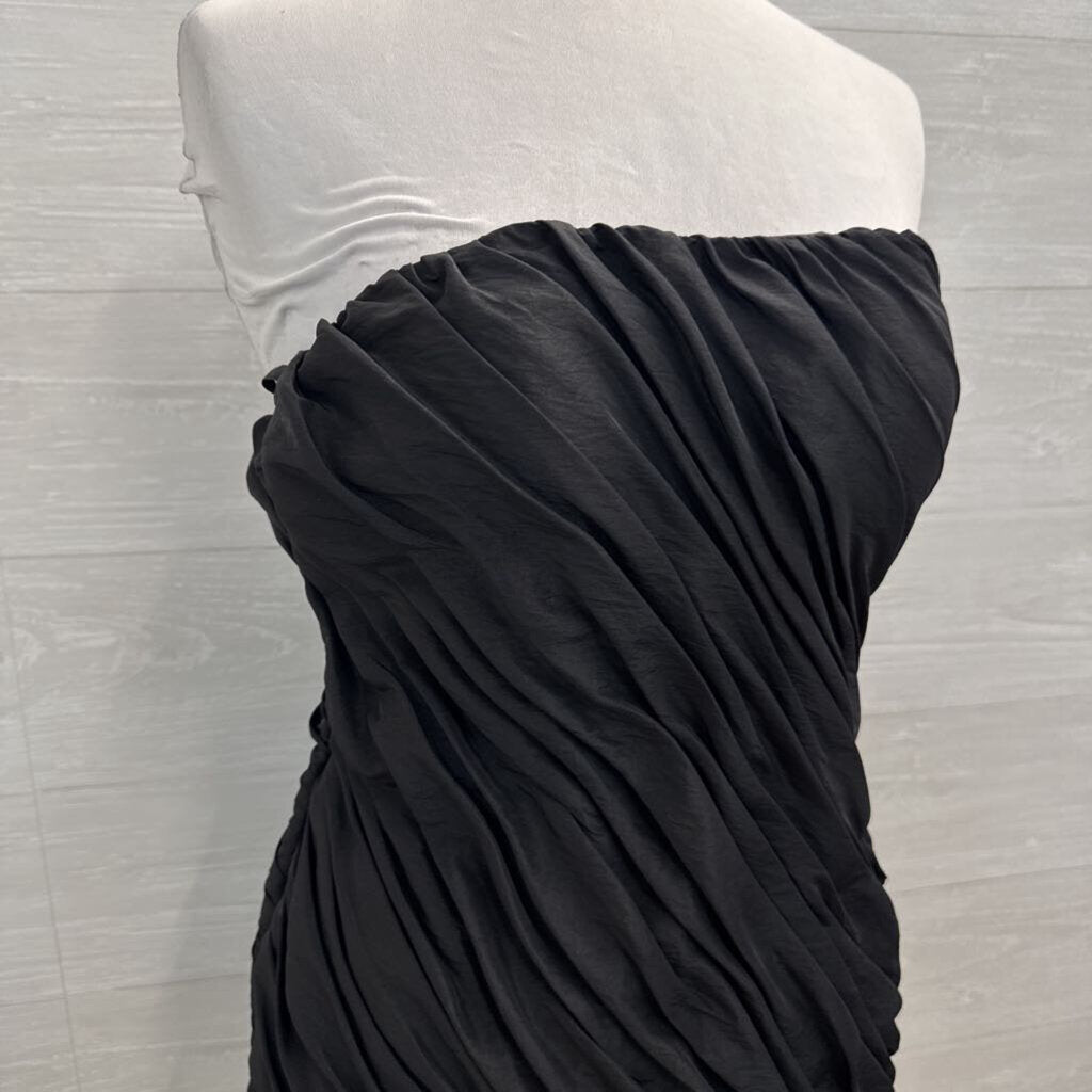 Vintage Wow! Black Ruched 3D Flower Hem Strapless Short Formal Dress 10