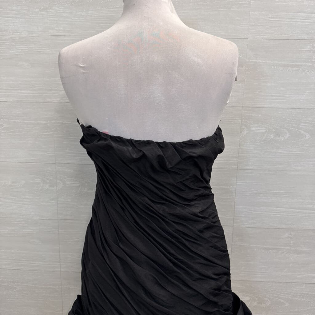 Vintage Wow! Black Ruched 3D Flower Hem Strapless Short Formal Dress 10