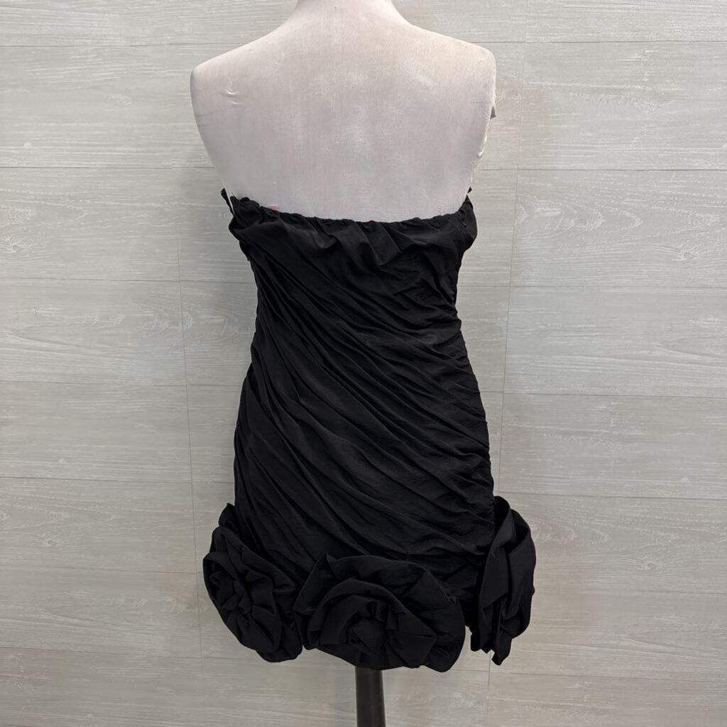 Vintage Wow! Black Ruched 3D Flower Hem Strapless Short Formal Dress 10