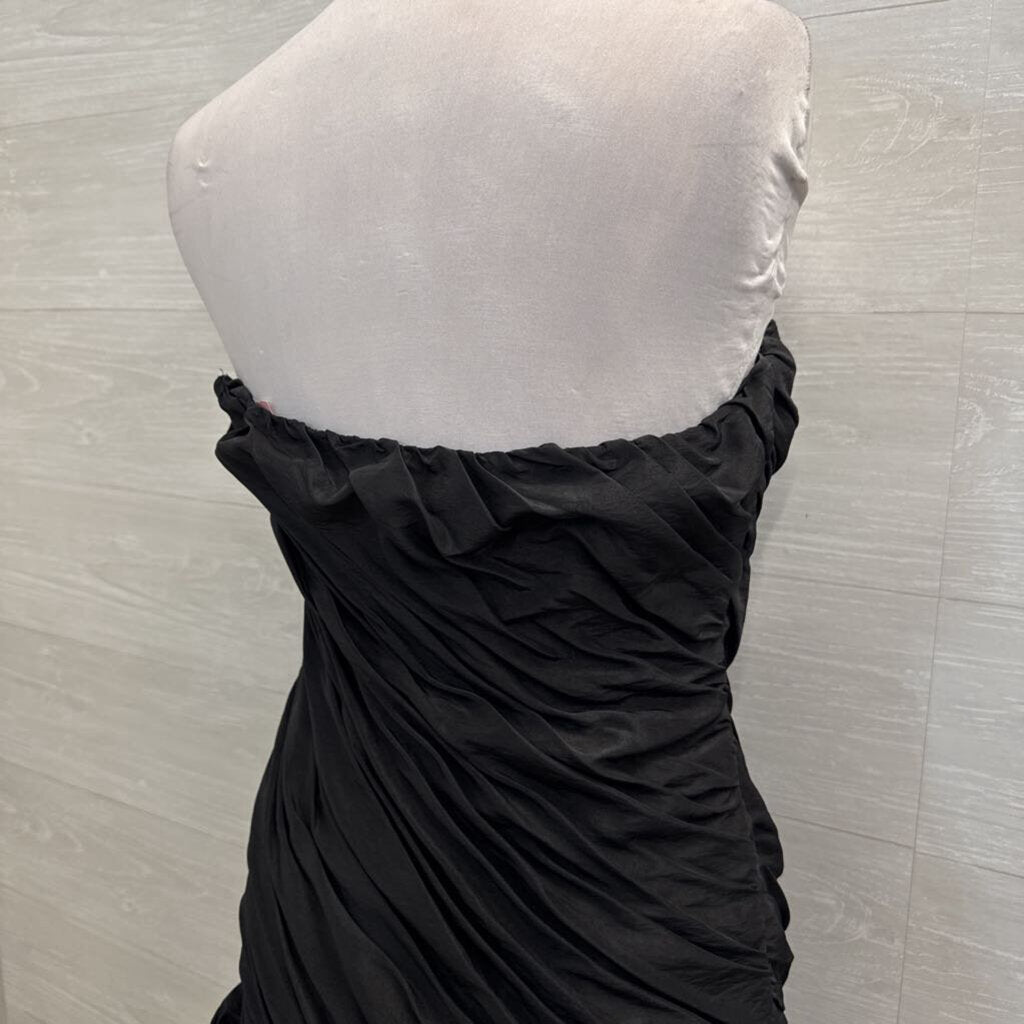 Vintage Wow! Black Ruched 3D Flower Hem Strapless Short Formal Dress 10