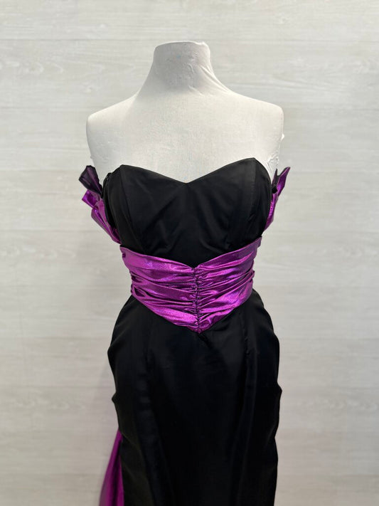 Vintage Gunne Sax Jessica McClintock Black/ Metallic Purple Strapless Long Formal Dress 7/8