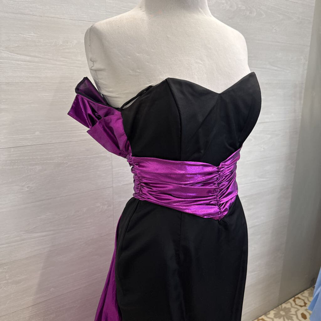Vintage Gunne Sax Jessica McClintock Black/ Metallic Purple Strapless Long Formal Dress 7/8