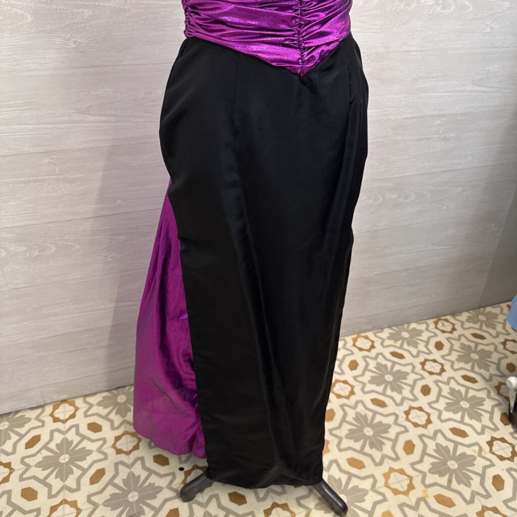Vintage Gunne Sax Jessica McClintock Black/ Metallic Purple Strapless Long Formal Dress 7/8