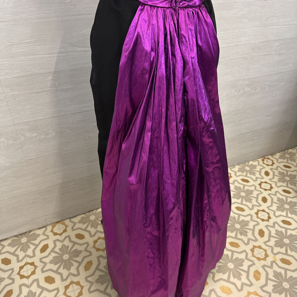 Vintage Gunne Sax Jessica McClintock Black/ Metallic Purple Strapless Long Formal Dress 7/8