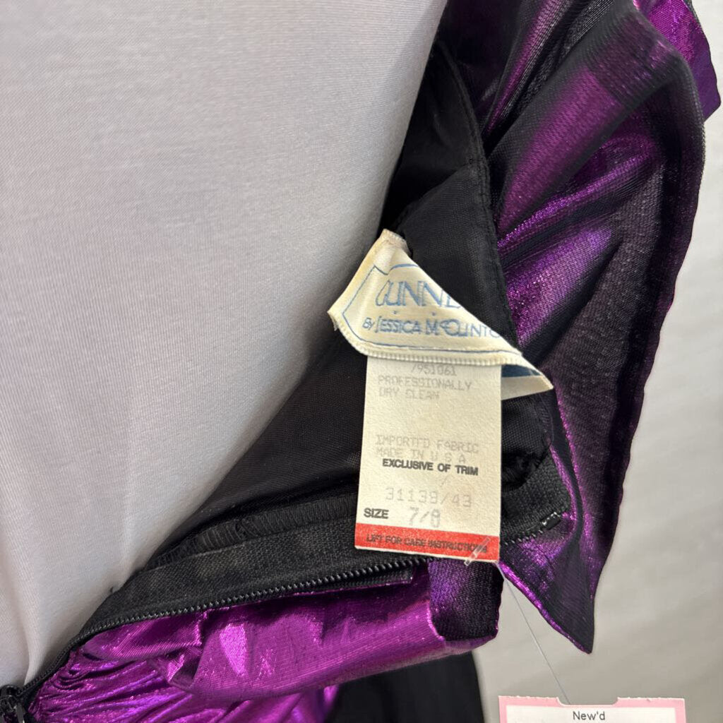 Vintage Gunne Sax Jessica McClintock Black/ Metallic Purple Strapless Long Formal Dress 7/8