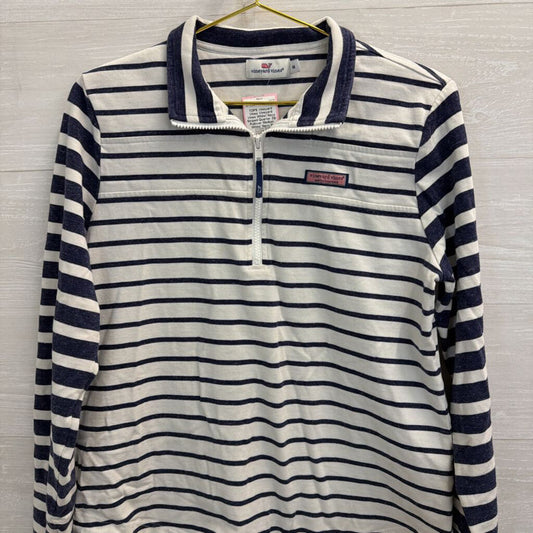 Vineyard Vines White/ Navy Striped Quarter Zip Pullover Medium