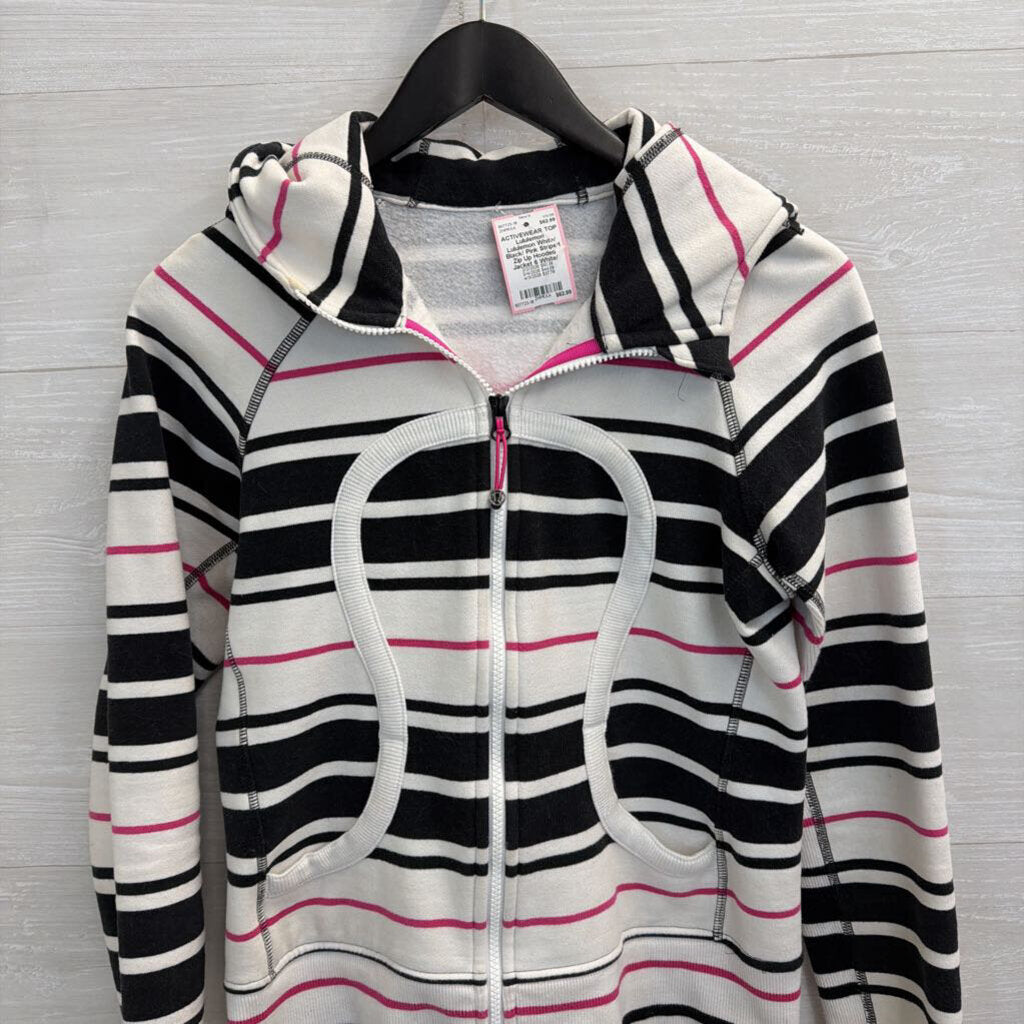 Lululemon White/ Black/ Pink Striped Zip Up Hooded Jacket 6