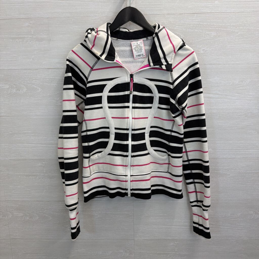 Lululemon White/ Black/ Pink Striped Zip Up Hooded Jacket 6