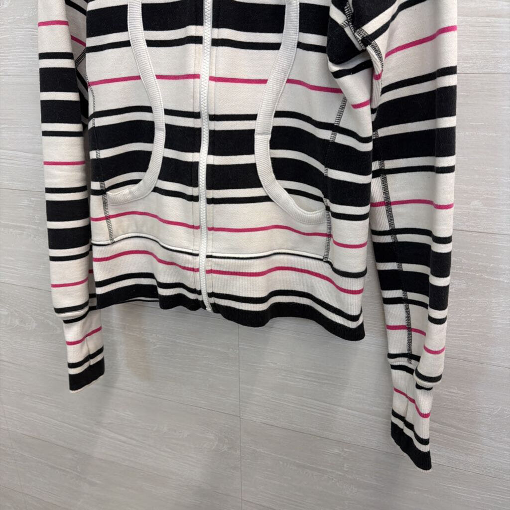 Lululemon White/ Black/ Pink Striped Zip Up Hooded Jacket 6