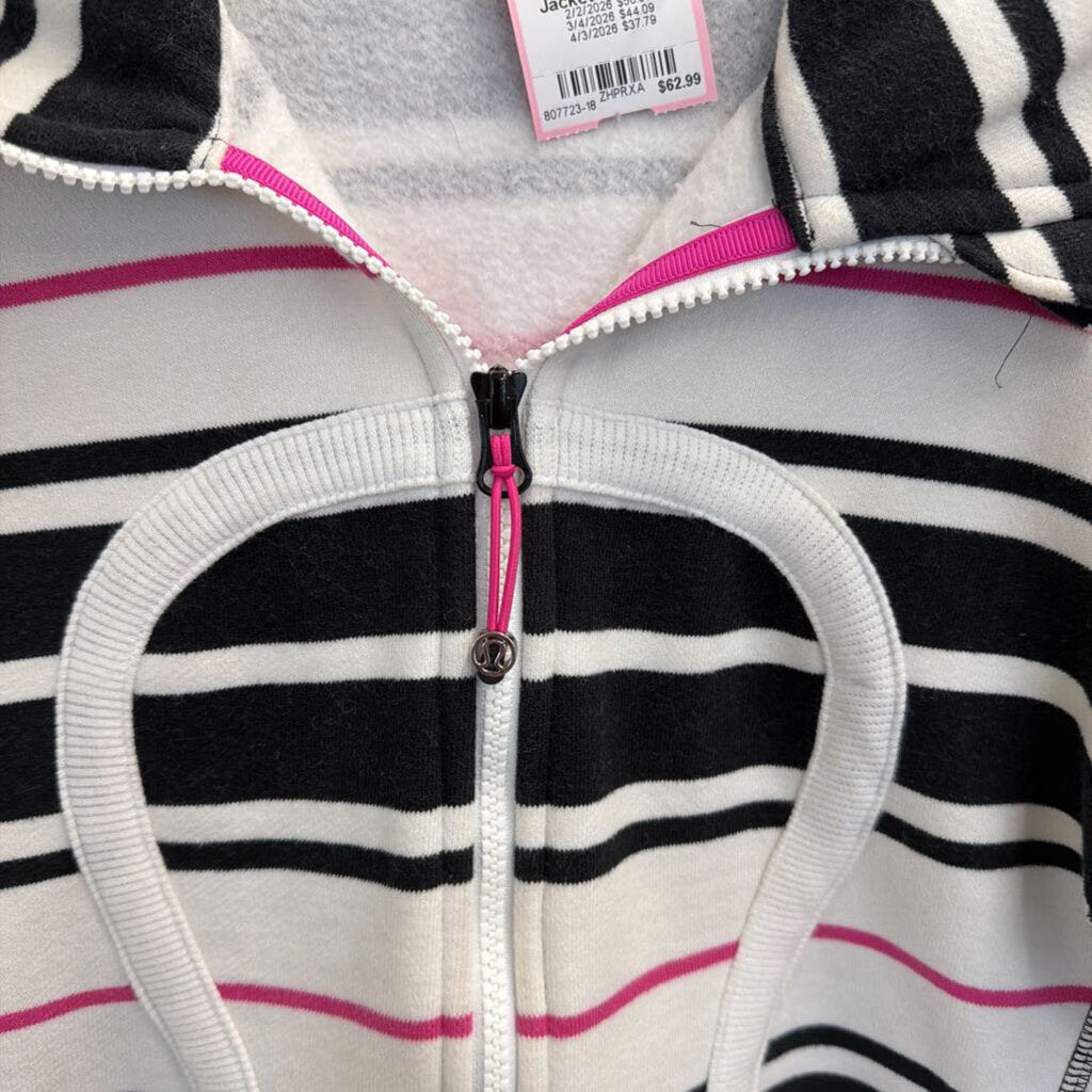 Lululemon White/ Black/ Pink Striped Zip Up Hooded Jacket 6