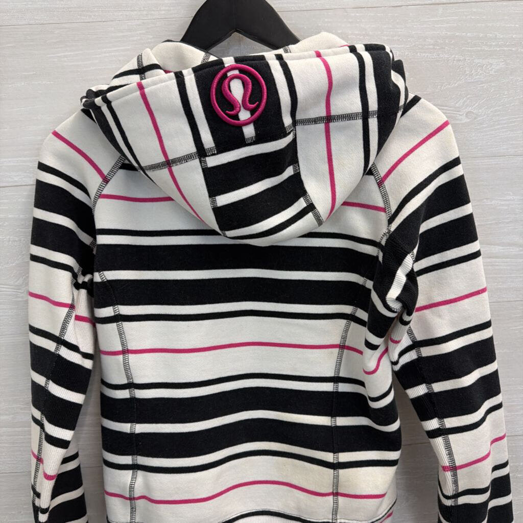 Lululemon White/ Black/ Pink Striped Zip Up Hooded Jacket 6