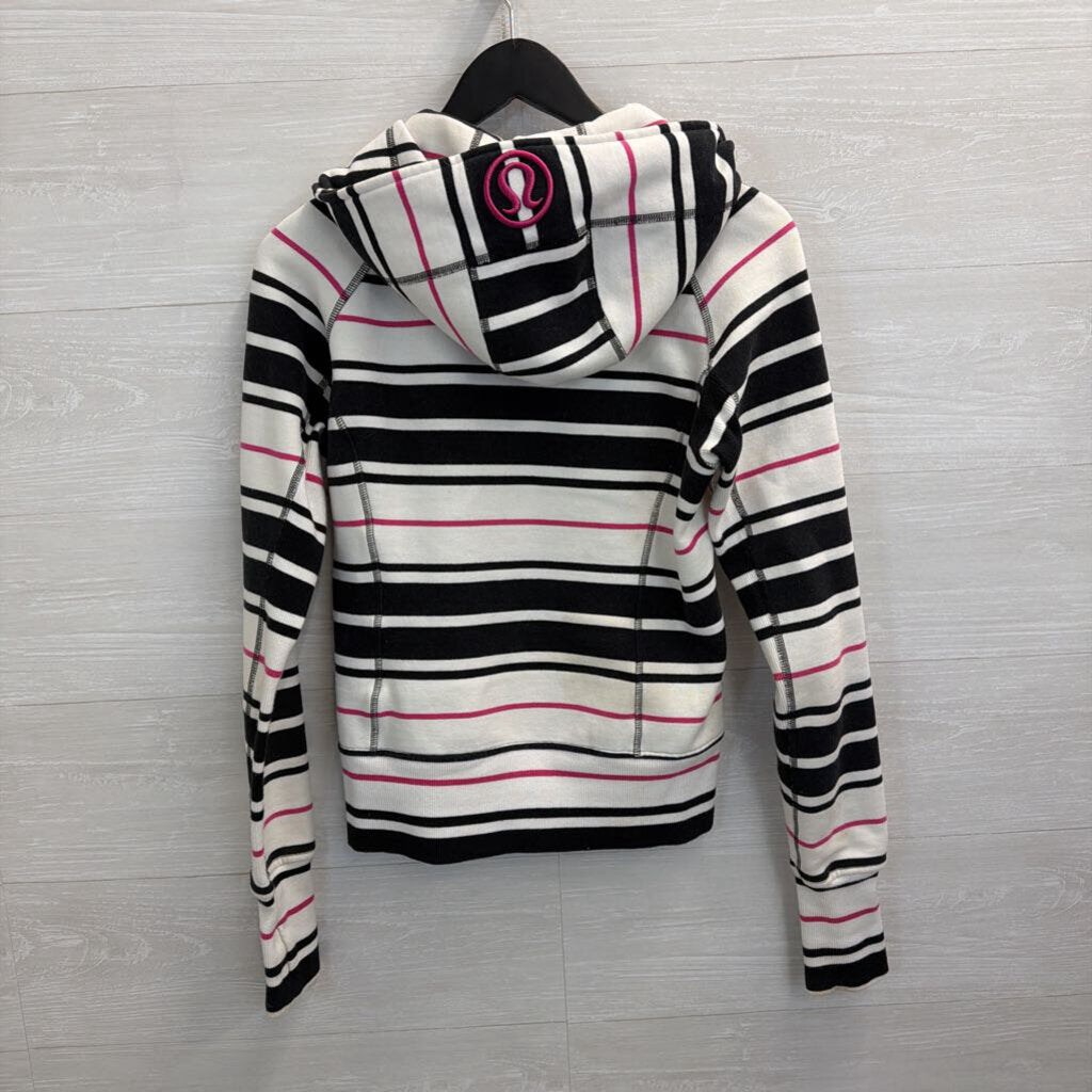 Lululemon White/ Black/ Pink Striped Zip Up Hooded Jacket 6