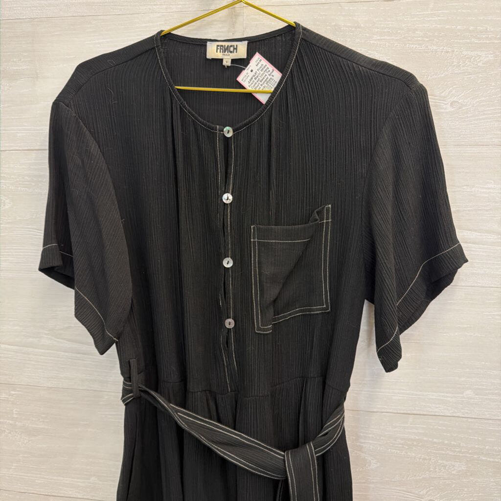 Frnch Black/ White Contrast Stitching Short Sleeve Tie Waist Romper Small