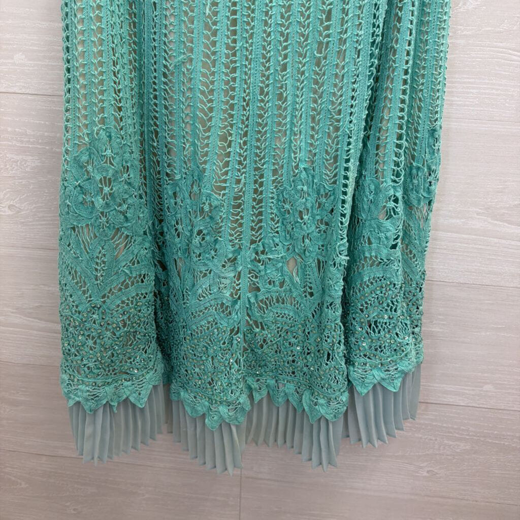 Vintage Betsey Johnson Blue Crochet Lace Knit Strapless Midi Dress 8