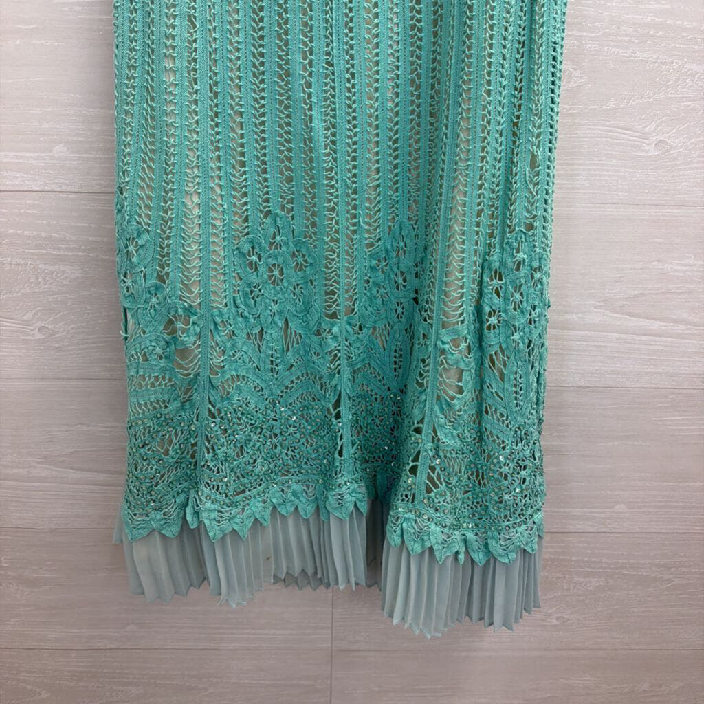 Vintage Betsey Johnson Blue Crochet Lace Knit Strapless Midi Dress 8